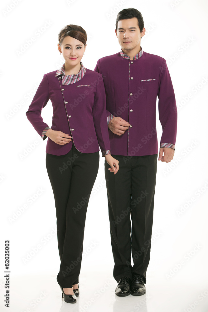 Wear clothing occupation Chinese waiters in white background Wear clothing occupation Chinese waiters in white background
