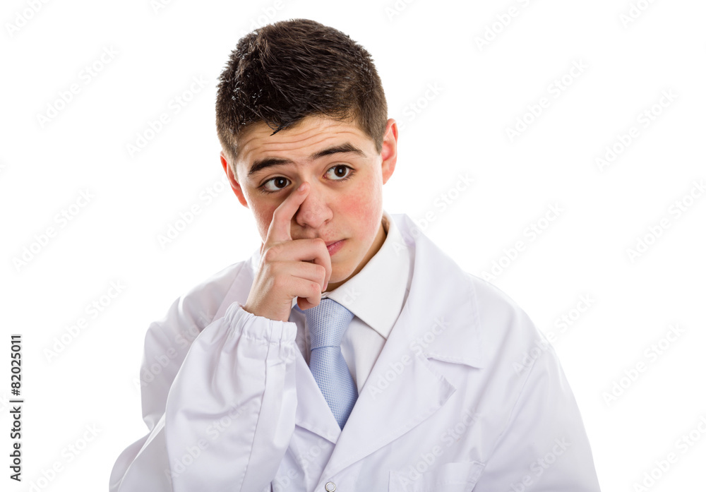 boy doctor touching his nose boy doctor touching his nose
