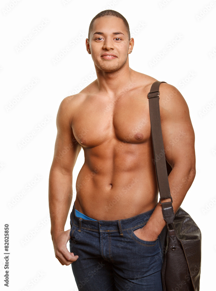 Fototapeta premium Smiling guy with naked torso