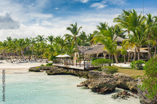 Relaxing on remote Tropical Paradise beach in Dominican Republic