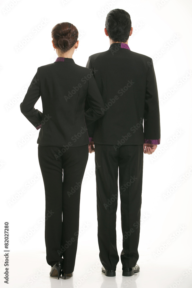 Wear clothing occupation Chinese waiters in white background Wear clothing occupation Chinese waiters in white background