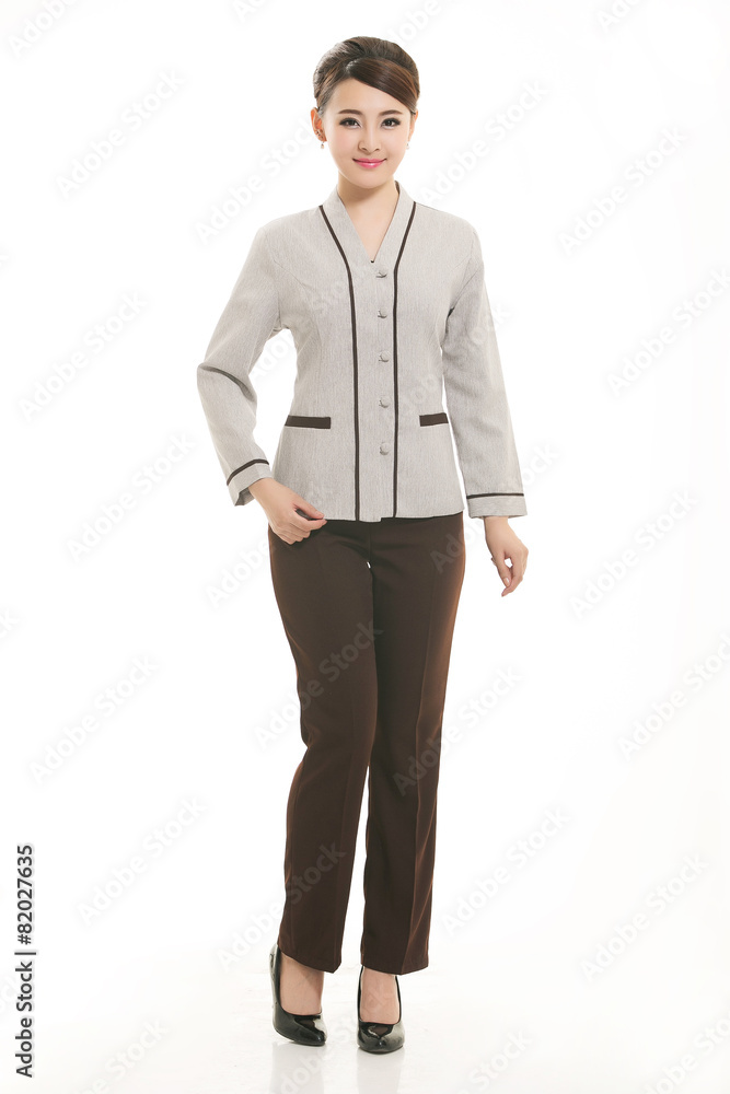 Wear clothing occupation Chinese waiters in white background Wear clothing occupation Chinese waiters in white background