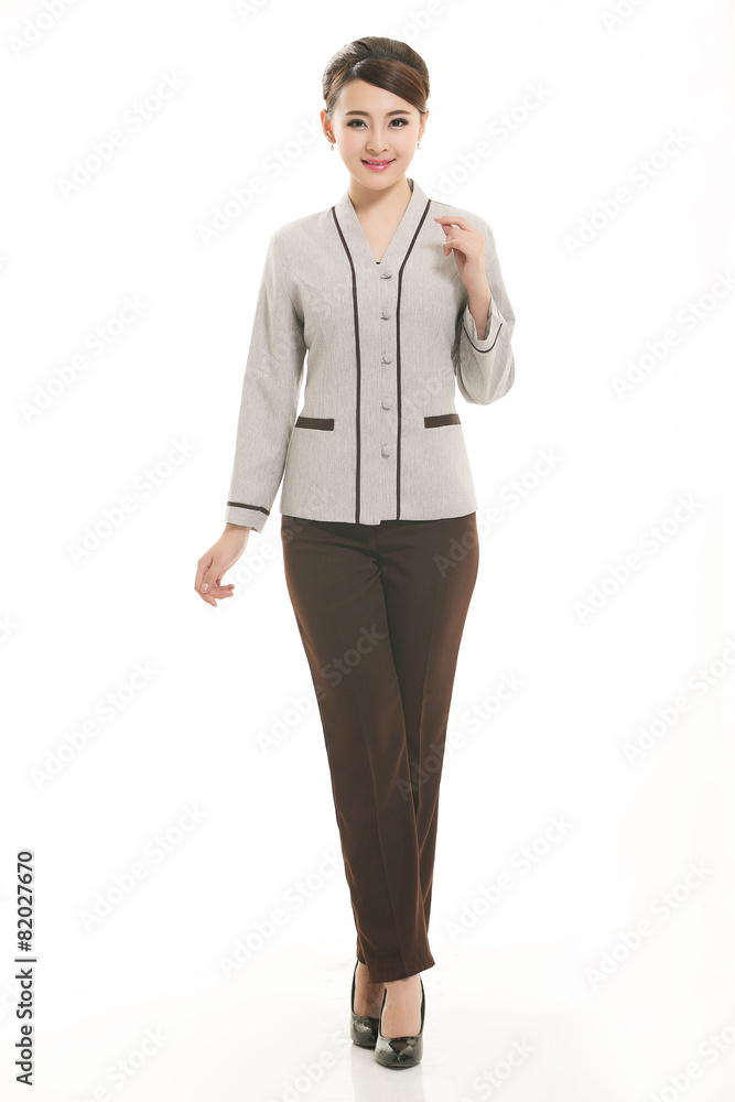 Wear clothing occupation Chinese waiters in white background
