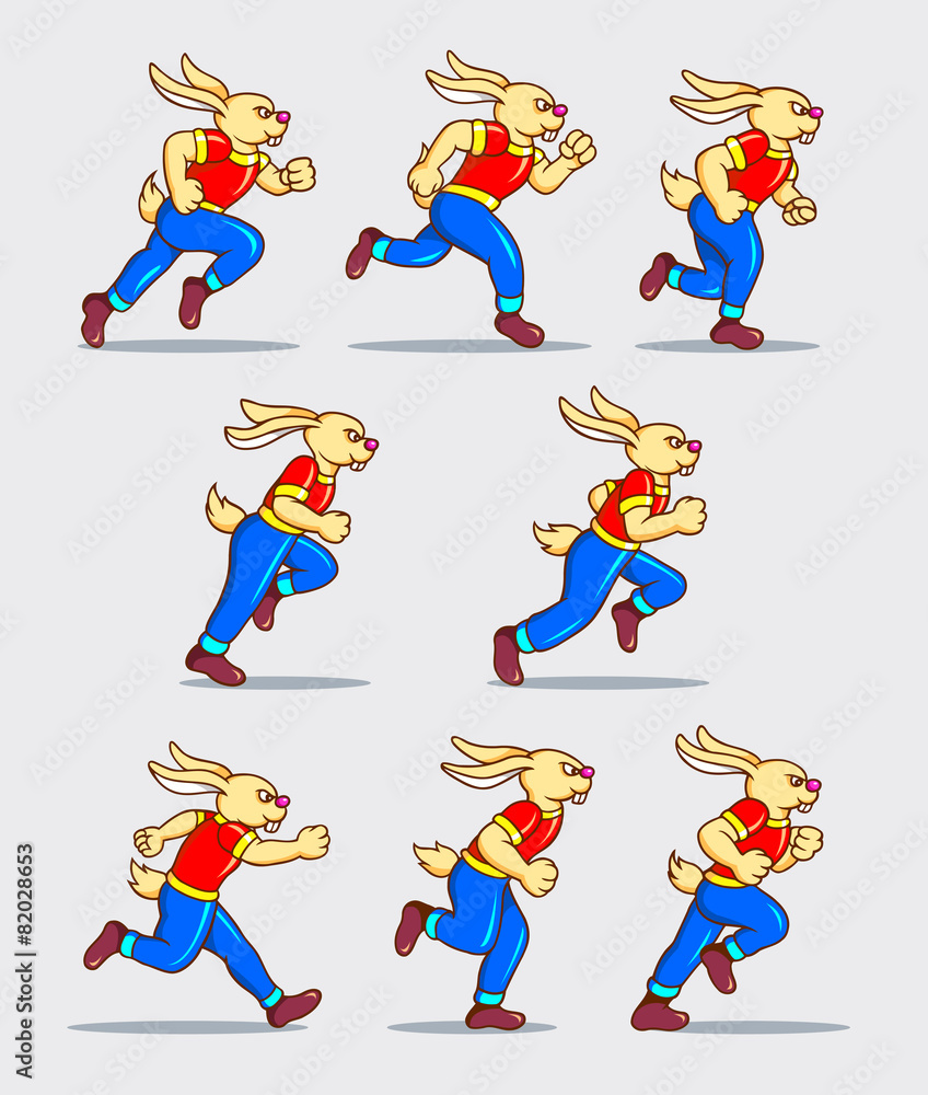 Running rabbit cartoon character sprite sheet game asset