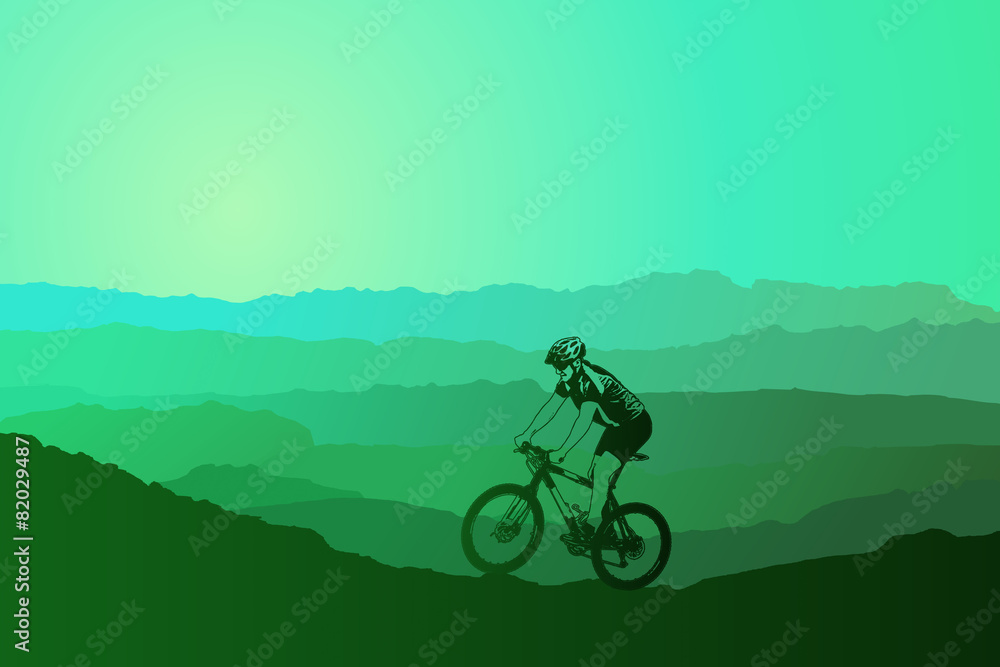 Mountain bike rider in wild mountain nature landscape