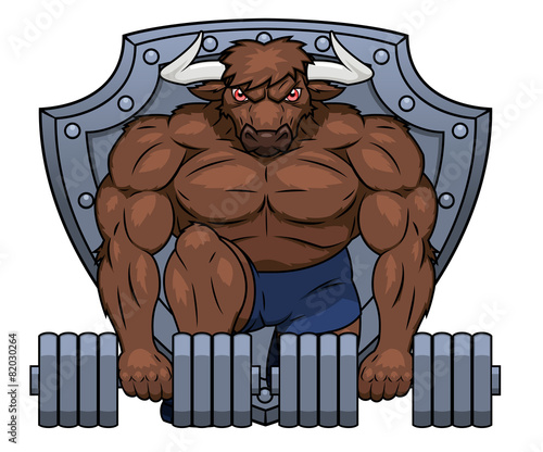 Muscular bull is lifting dumbbells 2