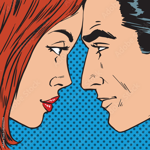 Man and woman looking at each other face pop art comics retro st