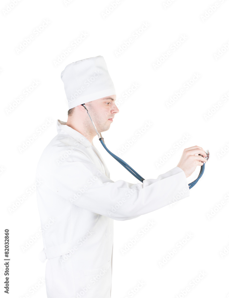 Doctor with a stethoscope in the hands, focus on the hand Doctor with a stethoscope in the hands, focus on the hand