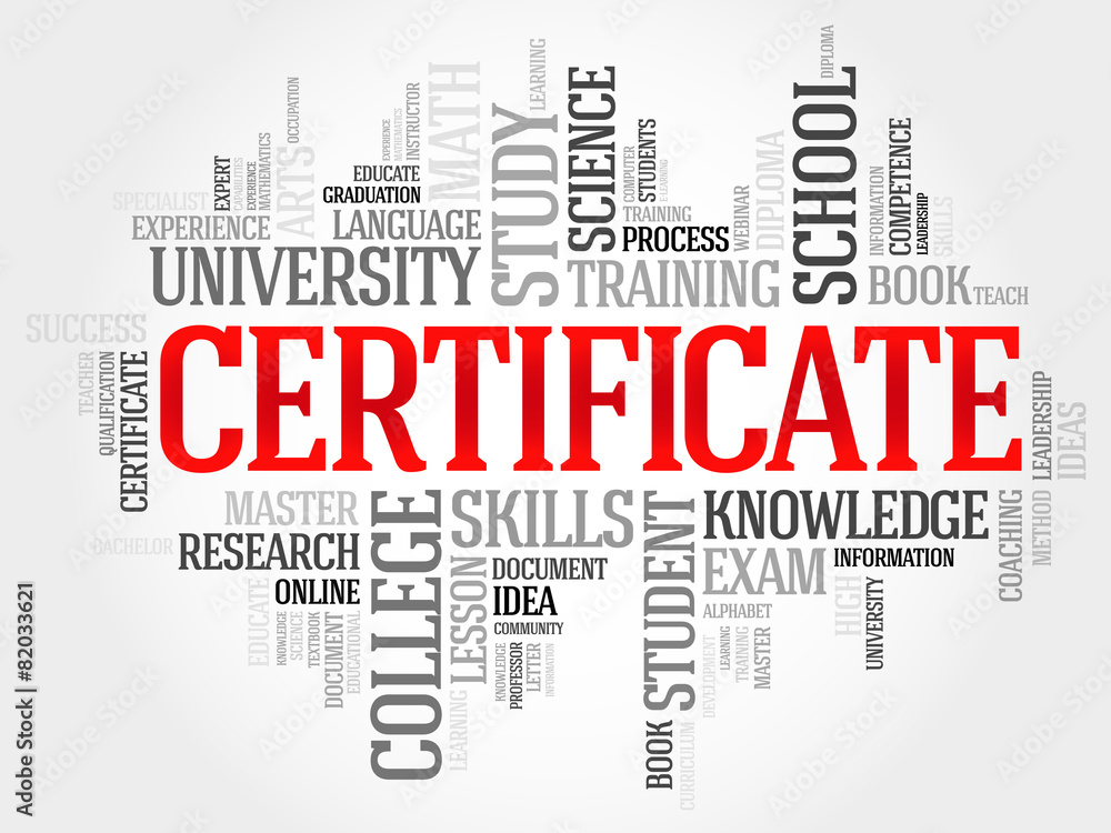 CERTIFICATE word cloud, education business concept