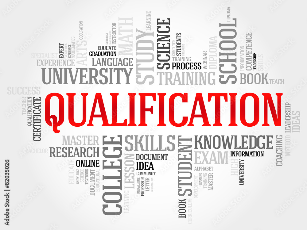 Qualification word cloud, education business concept