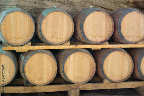 wooden barrels in  winemaker cellar