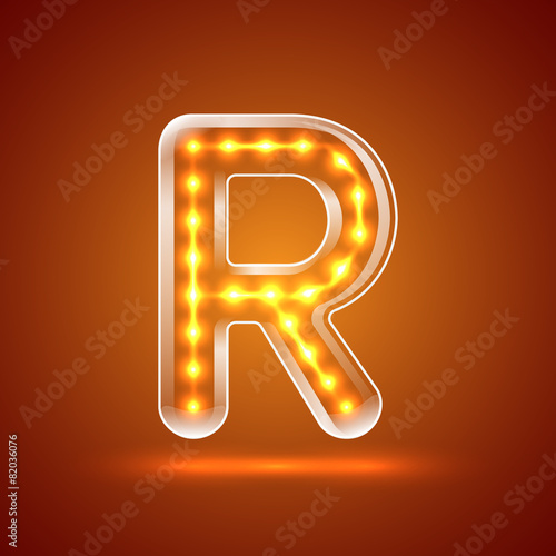 Glowing font.illuminated letters.Capital letter R.