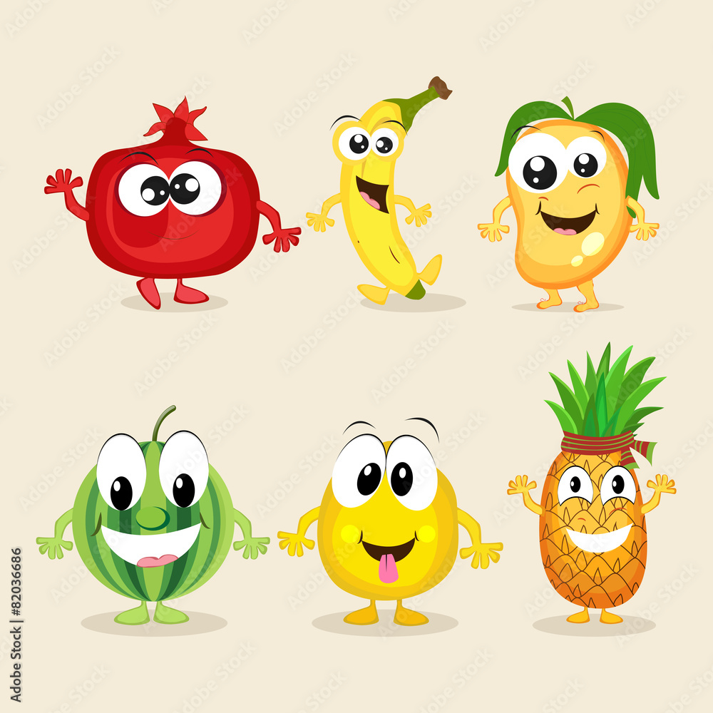 Fototapeta premium Set of colorful funny fruit characters.