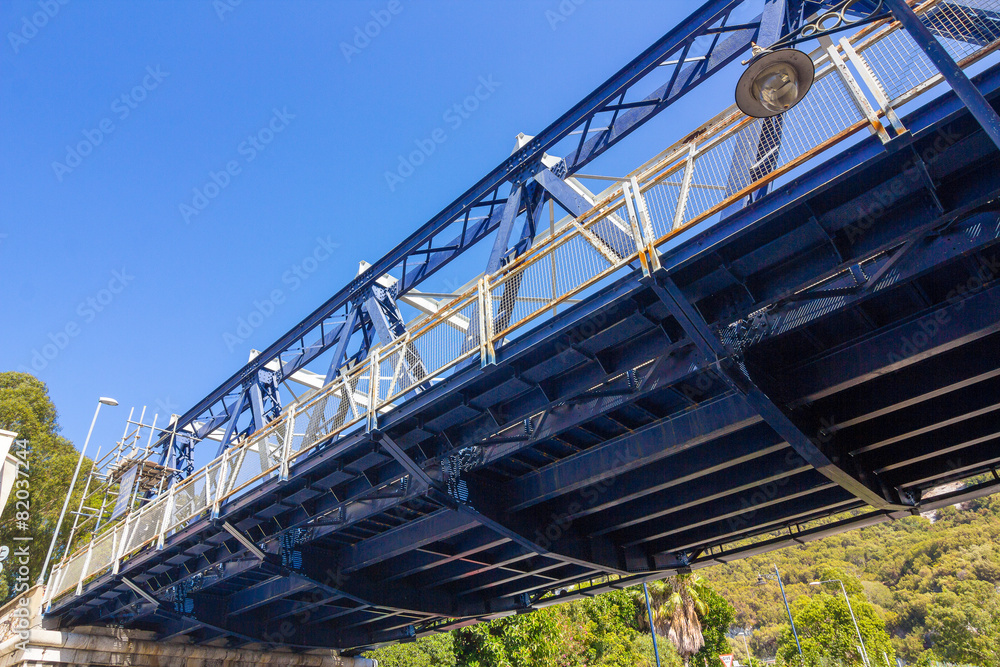 Modern blue iron bridge