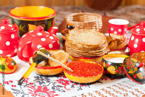 Russian Shrovetide meal - pancake photo