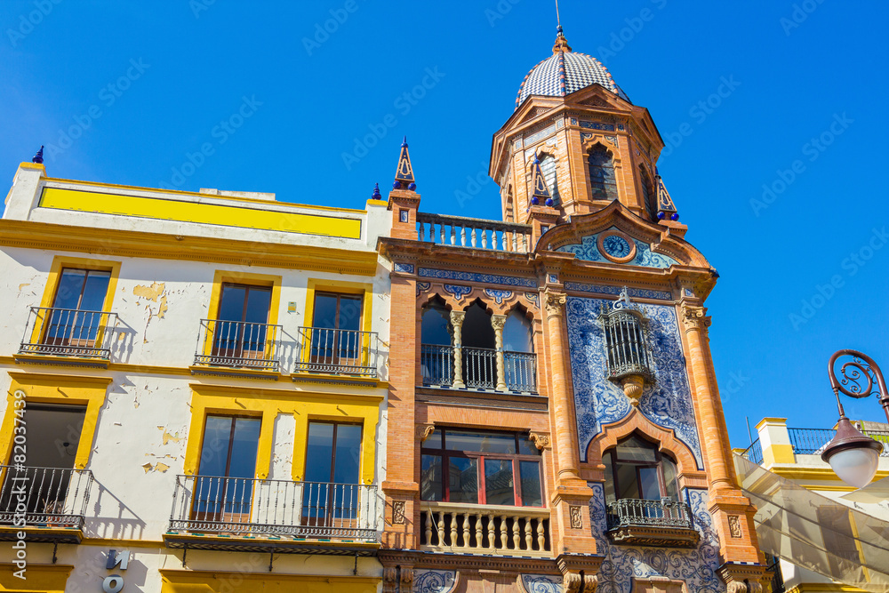 Fototapeta premium arabesque style buildings with highly decorated in Seville, Spai