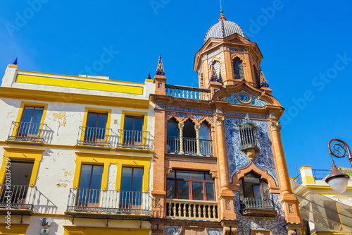 arabesque style buildings with highly decorated in Seville, Spai