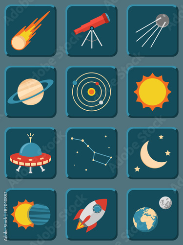 Collection of colorful flat astronomy and space icons