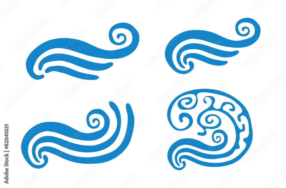 Fototapeta premium Vector illustration of abstract blue wave, set
