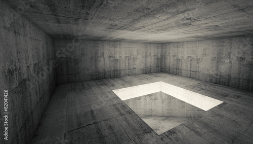 Empty 3d dark concrete room interior with square hole