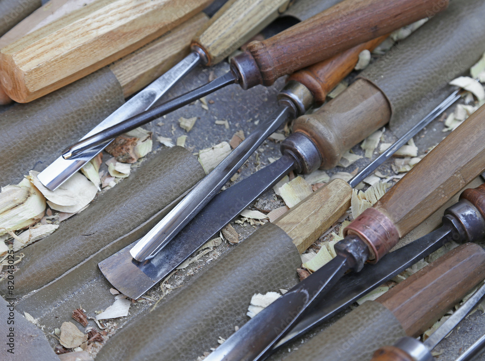 tools to carve wooden sculptures in the Carpenter's shop tools to carve wooden sculptures in the Carpenter's shop