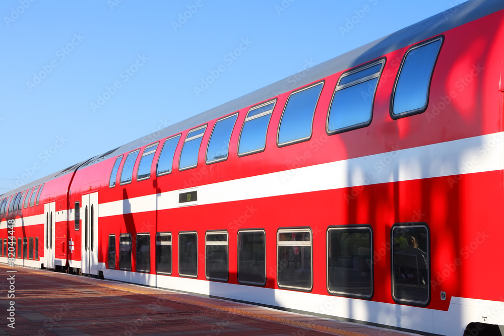 Red double-decked train