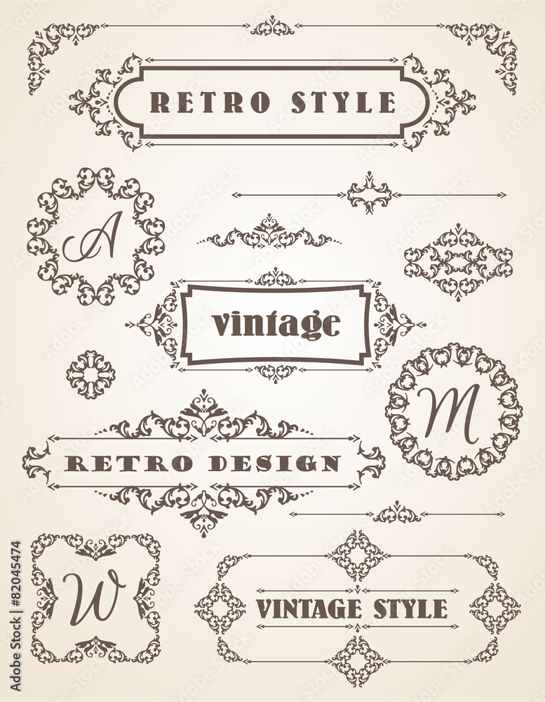 Set of Retro Vintage Badges, Frames, Labels and Borders.