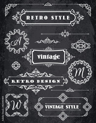 Set of Retro Vintage Badges, Frames, Labels and Borders. Chalk B