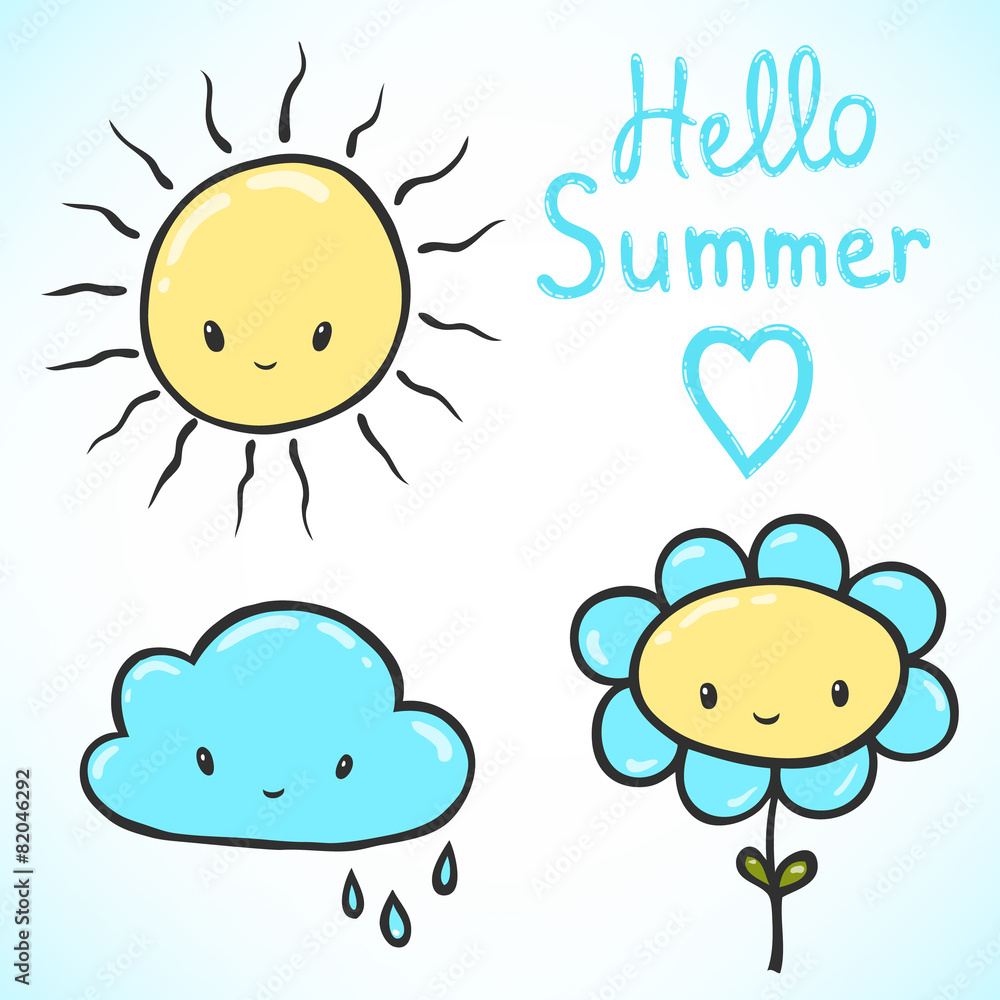 Cute vector sun, cloud, flower Cute vector sun, cloud, flower