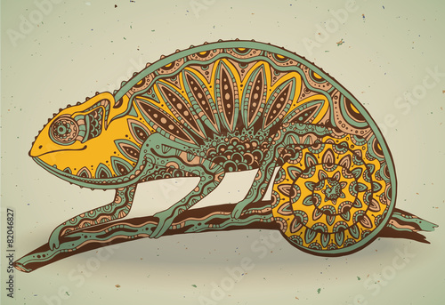picture of colorful chameleon lizard in graphic style.