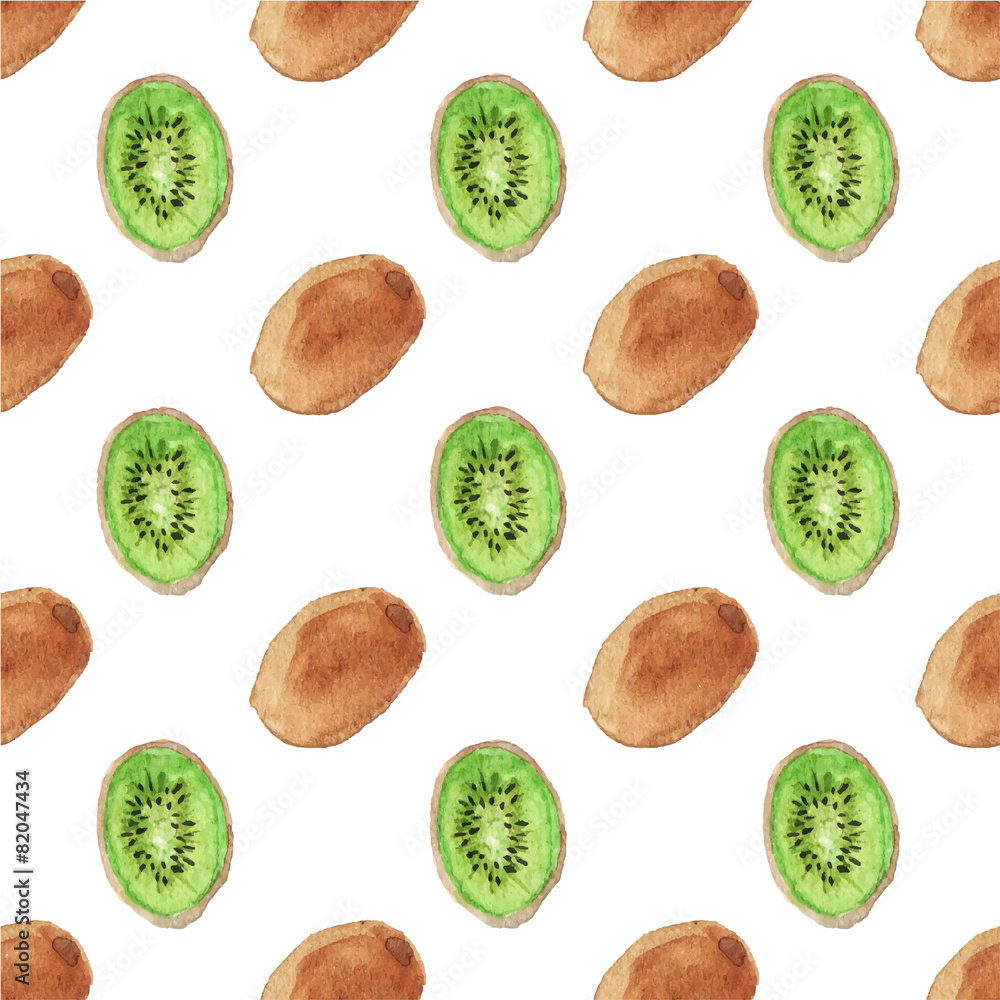 Seamless watercolor pattern with kiwi on the white background Seamless watercolor pattern with kiwi on the white background