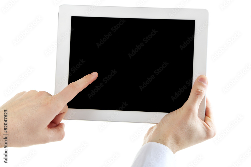 Hand holding mobile smart phone isolated on white Hand holding mobile smart phone isolated on white