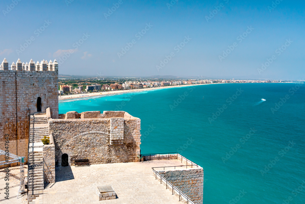View of the beach at Valencia and the castle of Peniscola