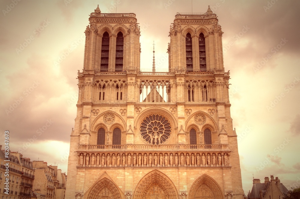 Notre Dame. Filtered retro style.