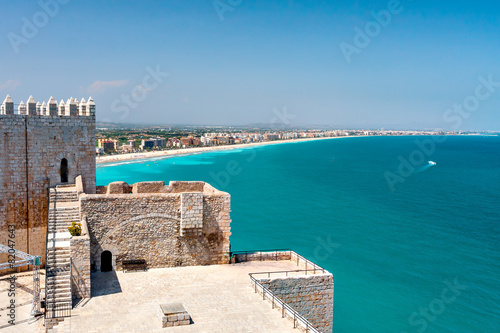 View of the beach at Valencia and the castle of Peniscola