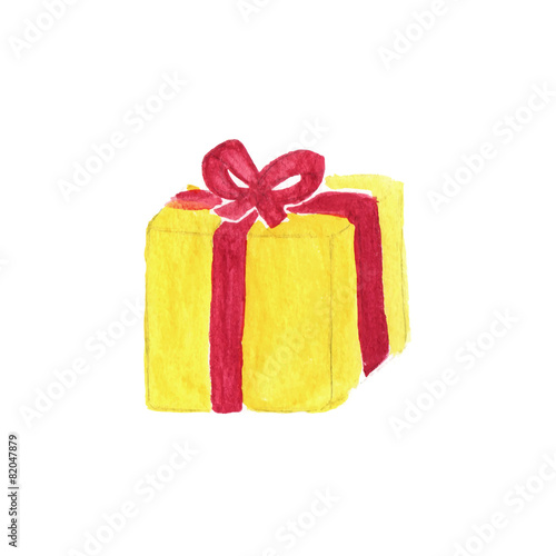 Vibrant gift box. Watercolor object on the white background