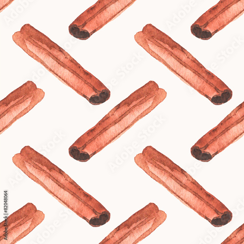 Seamless watercolor pattern with cinnamon on the white
