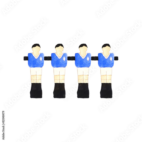 Old fashioned  foosball players. Watercolor object on the white