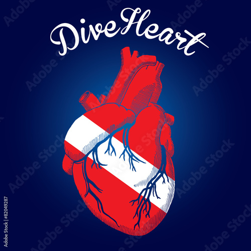Dive Heart deep blue flag red white color