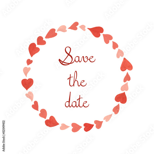 Watercolor red and pink hearts wreath. Vector background.