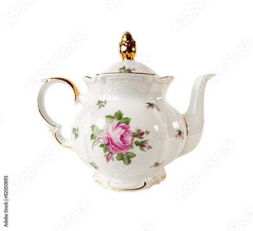 Porcelain teapot with a pattern of roses