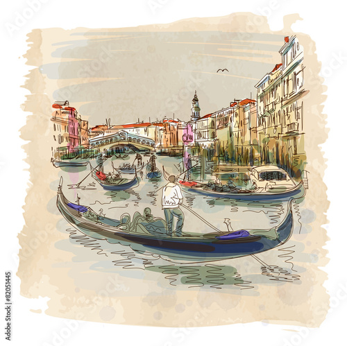 Venice - Grand Canal. View of the Rialto Bridge