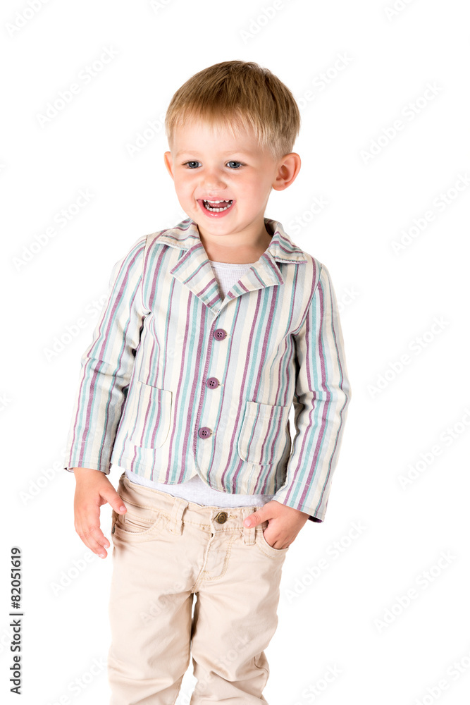 Boy shot in the studio on a white background laughing Boy shot in the studio on a white background laughing