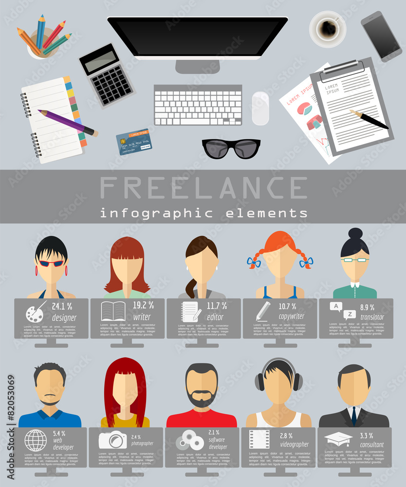 Freelance infographic template. Set elements for creating you ow