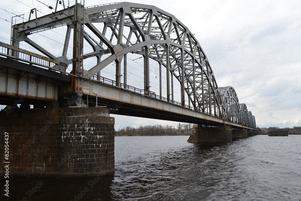 Railway bridge across the Daugava river. Railway bridge across the Daugava river.