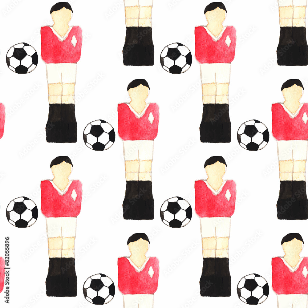 Watercolor seamless pattern with oldfashioned foosball players