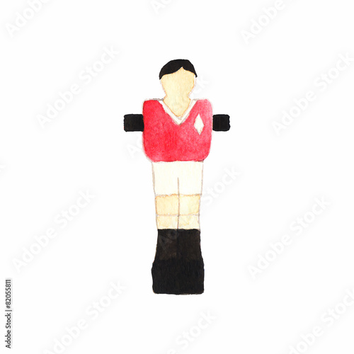 Old fashioned  foosball player. Watercolor object on the white
