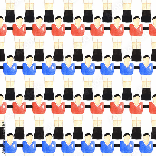 Watercolor seamless pattern with oldfashioned foosball players