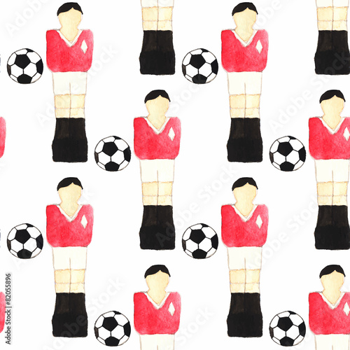 Obraz na płótnie Watercolor seamless pattern with oldfashioned foosball players w salonie