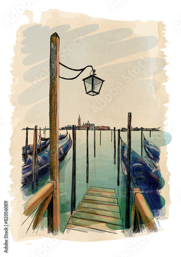 Venice. Quay Piazza San Marco. Gondolas on the water